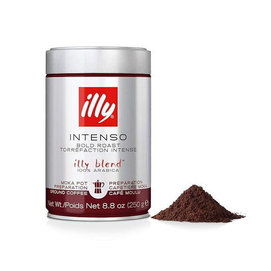 illy Ground Coffee Moka - 100% Arabica Flavored Coffee Ground - Rich Aromatic Coffee Grounds Profile – Intenso Dark Roast – Warm Notes of Cocoa & Dried Fruit - No Preservatives – 8.8 Ounce-FlexoryFit