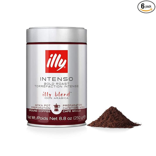 illy Ground Coffee Moka - 100% Arabica Flavored Coffee Ground - Rich Aromatic Coffee Grounds Profile – Intenso Dark Roast – Warm Notes of Cocoa & Dried Fruit - No Preservatives – 8.8 Ounce, 6 Pack-FlexoryFit