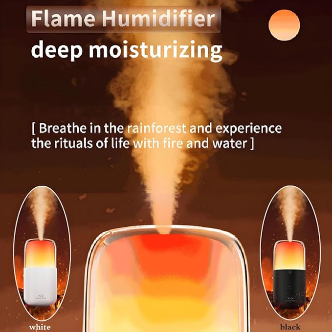 LED home spraying humidifier with high simulation flame atmosphere light，2.3W and 280ml water tank,dynamic state and static state flame (white housing)