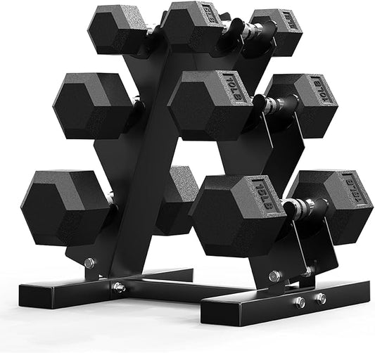 PAPABABE Hex Dumbbell Sets with Rack, 60-550lb Rubber Coated Dumbbell Weight Set and Storage Rack, Multiple Options Hand Weights for Strength Training-FlexoryFit