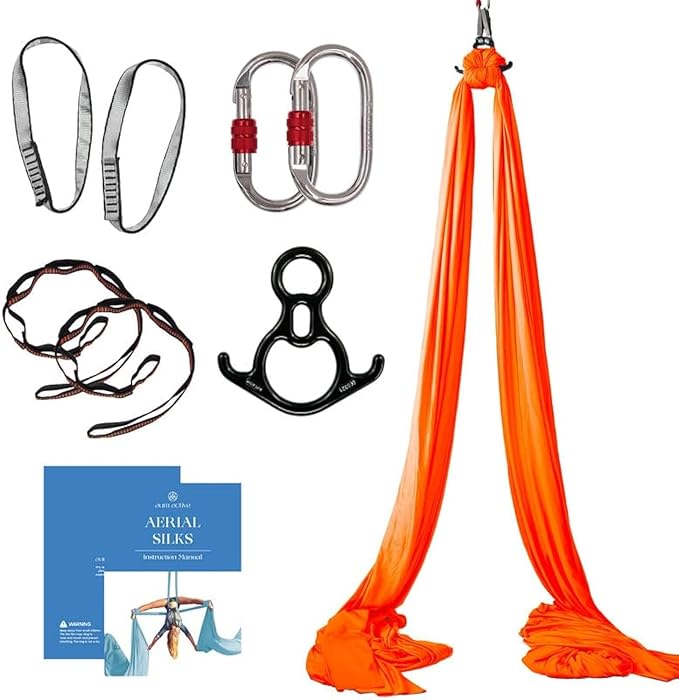 Aerial Silks Starter Kit - Durable 9 Yards of Aerial Yoga Hammock with Hardware & Guide - Aerial Swing for Acrobatic Flying Yoga & All Levels (Aerial Rigging Point Up to 13ft)-FlexoryFit