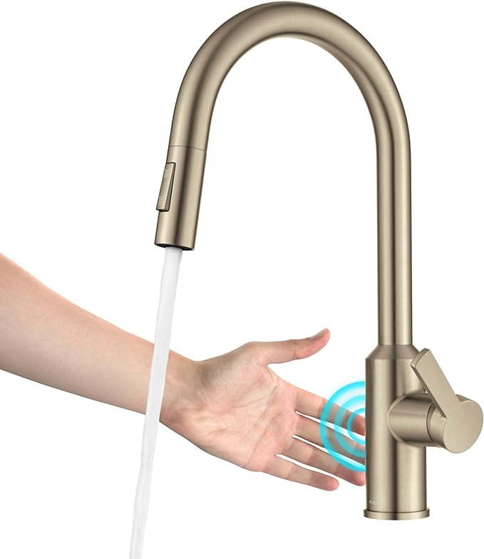 KRAUS Oletto Touchless Sensor Pull-Down Single Handle Kitchen Faucet in Spot-Free Antique Champagne Bronze, KSF-2830SFACB