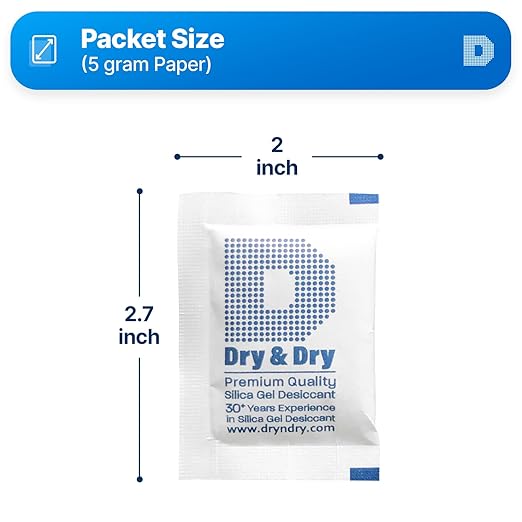 Dry & Dry Silica Gel Packets, Silica Gel Desiccants - Rechargeable (Food Safe) Silica Gel Packets - Clear White - 320 Packets (5 Gram)