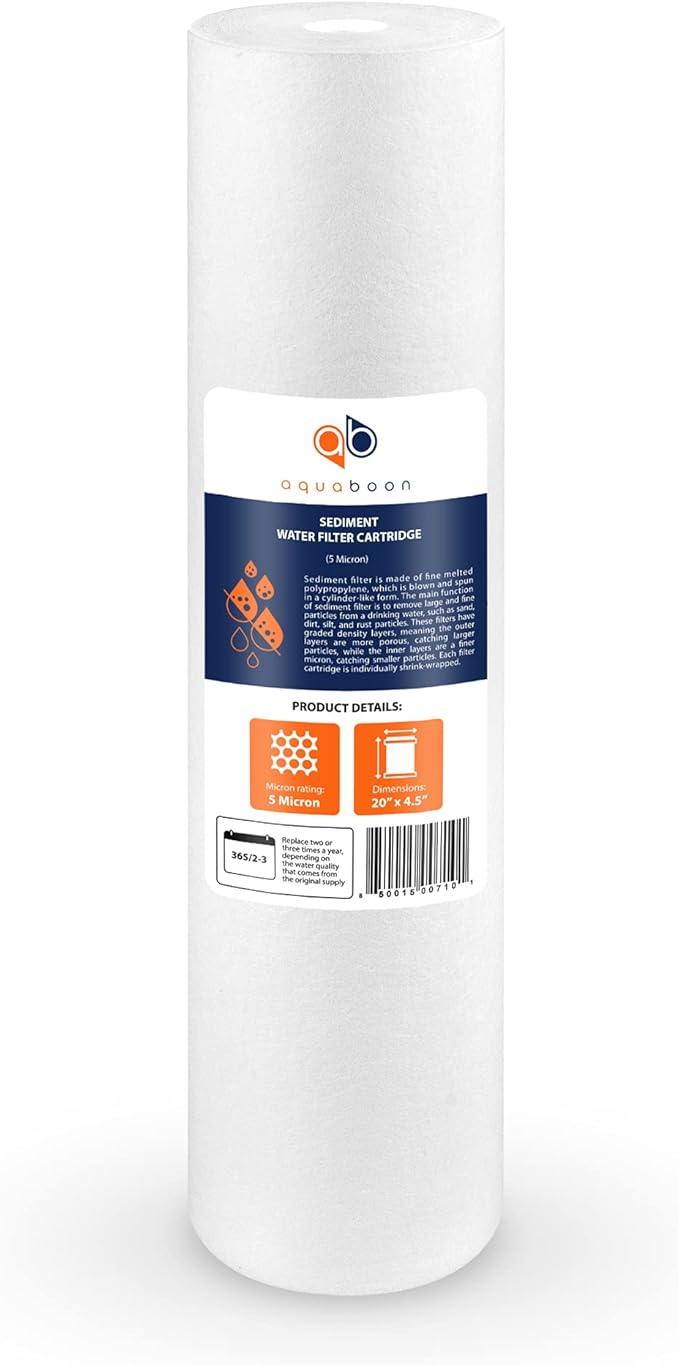 Aquaboon 5 Micron 20 x 4.5 Whole House Sediment Filter Cartridge 20 inch Water Filter Replacement Compatible with DGD-5005-20, FP25B, AP810-2, 8-Pack