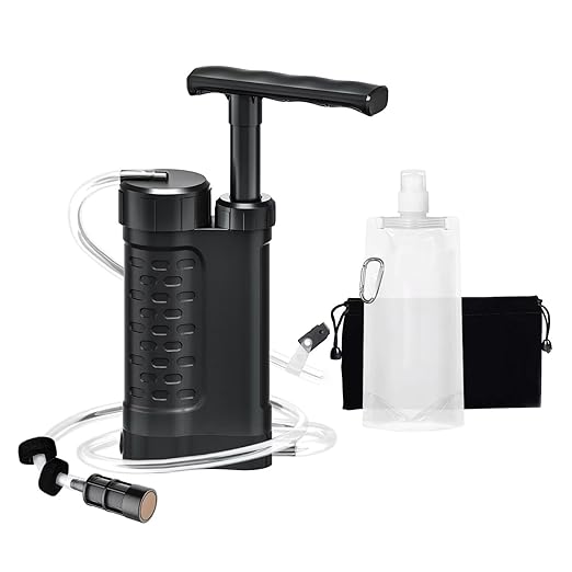 Water Filter Pump, 0.01 Micron 5-Stage Water Filter,Portable Outdoor Emergency and Survival Gear - Camping, Hiking, Backpacking (k8188 Black)