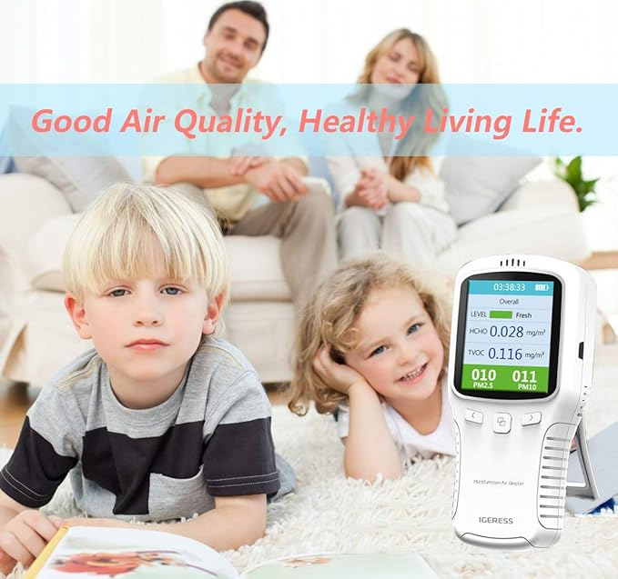 Indoor Air Quality Monitor, IGERESS Formaldehyde Detector, Pollution Monitor,Dust Tester, Detect Indoor HCHO/TVOC/PM2.5/PM10 (White)
