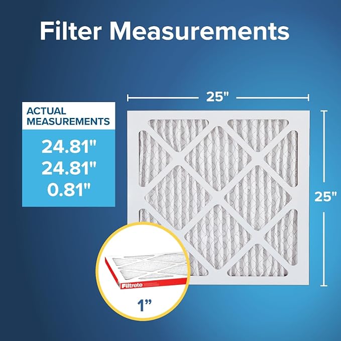 Filtrete 25x25x1 AC Furnace Air Filter, MERV 11, MPR 1000, Micro Allergen Defense, 3-Month Pleated 1-Inch Electrostatic Air Cleaning Filter, 6 Pack (Actual Size 24.81x24.81x0.81 in)