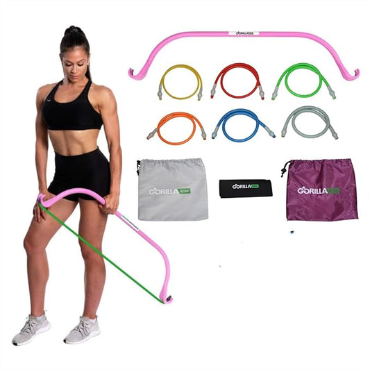 Lite Gorilla Bow Portable Home Gym Resistance Bands and Bar System for Travel, Fitness, Weightlifting and Exercise Kit, Full Body Workout Equipment Set-FlexoryFit