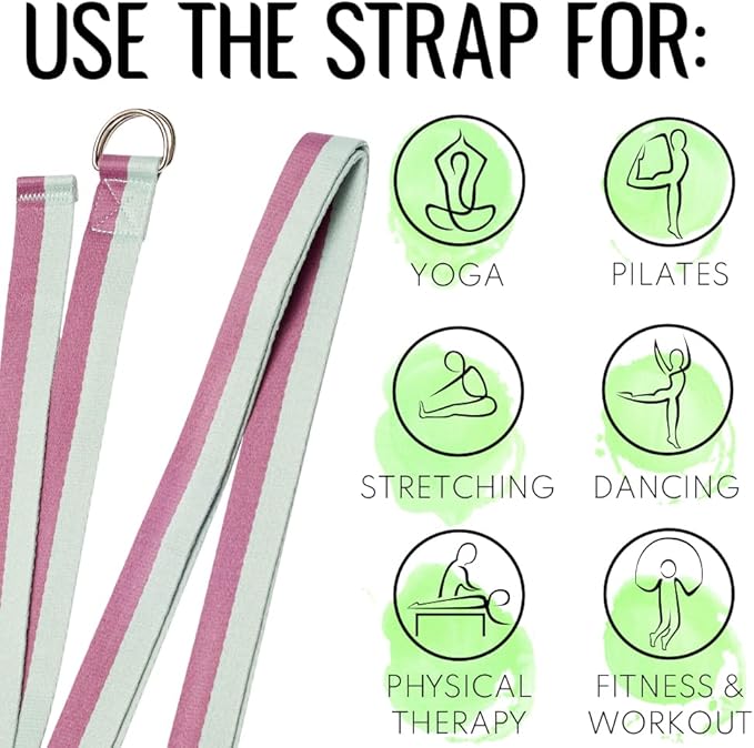 TECEUM Yoga Strap & Mat Strap – 2 IN 1 – Cotton – 6 ft 8 ft 10 ft (30+ colors) – Adjustable Non-Slip Belt for Yoga, Pilates, Stretching, Physical Therapy, Fitness & Home Workout – For Carrying Mats-FlexoryFit
