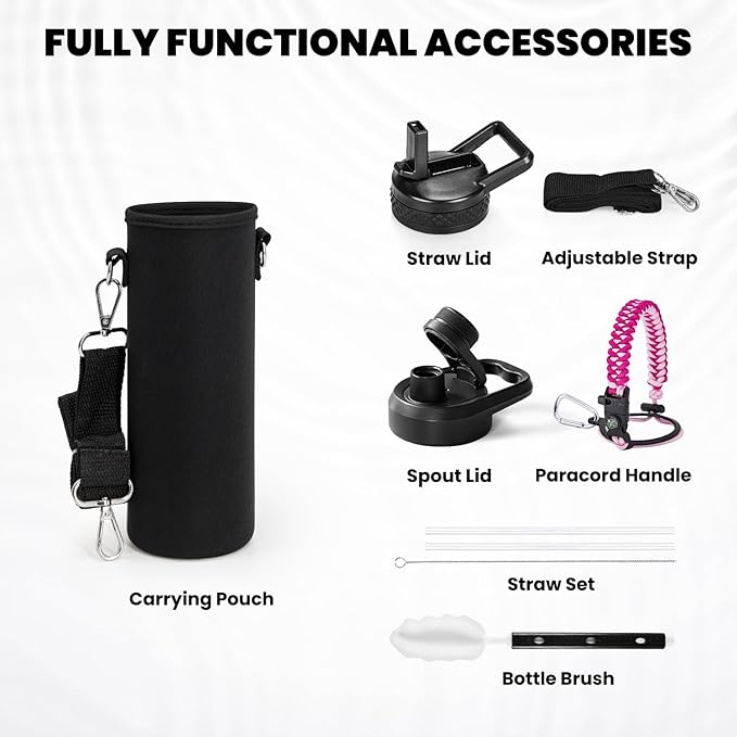 Insulated Water Bottle 20 oz, Triple Wall Vacuum Stainless Steel (Cold for 48 Hrs), Leak Proof & Non-BPA, Kids Water Bottle Jug for School with Straw Spout Lids, Ombre Pink-FlexoryFit
