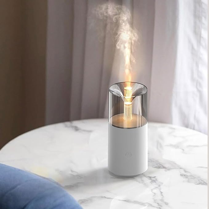 Essential Oil Diffuser Mini Portable Car USB Diffuser Humidifier with Candlelight Ambiance, Ultra Quiet Work for Office, Bedroom, Car Diffuser (White)