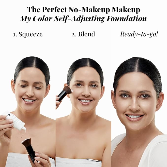 Jerome Alexander My Color Self-Adjusting Foundation, Hydrating & Lightweight Face Makeup, Skincare-Infused, with Kabuki Brush, Dark, 1 oz-FlexoryFit
