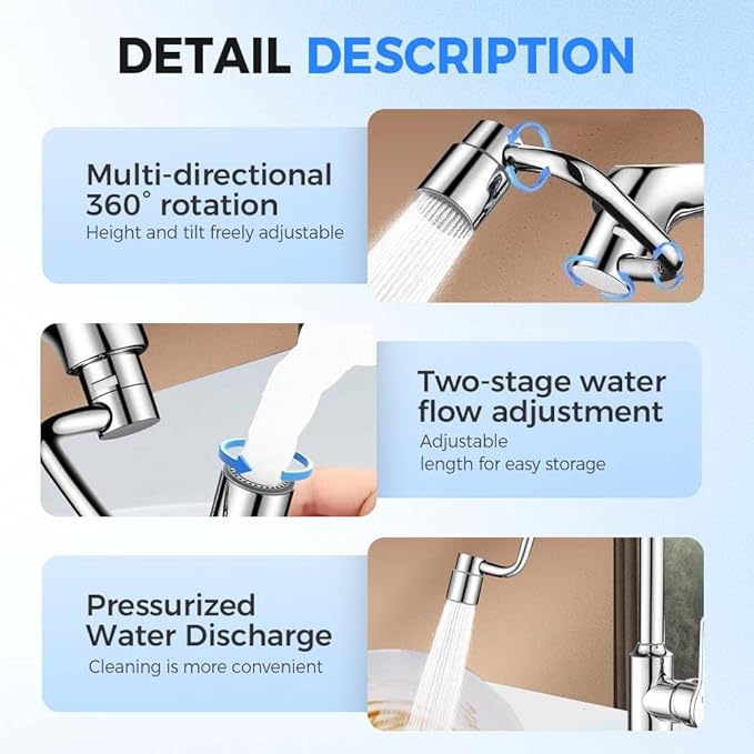 Faucet Extender, Universal Sink Faucet 1080° Rotatable Faucet Aerator Extension, 2 Mode Splash Water Filter, Swivel Robotic Arm Swivel Extension Aerator Kitchen Sink Faucet Extender (3)