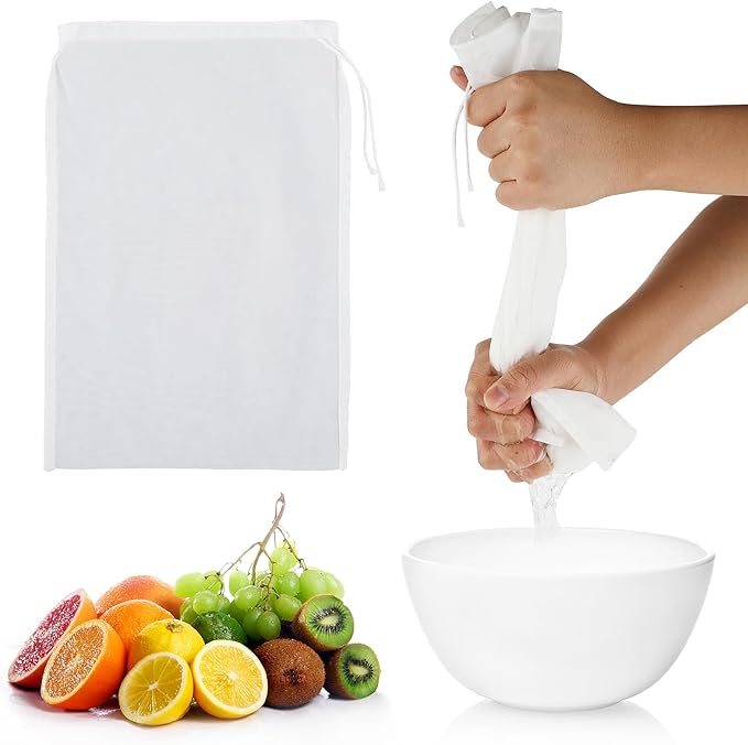 4 Pack Nylon Nut Milk Bag 14 × 10 Inches Fine Mesh Cheese Cloth Multiple Usage Reusable Food Strainer Professional Cold Brew Filter for Straining Juice Coffee Yogurt Tea (Nylon, 14×10 In)