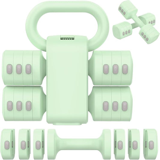 2-in-1 Adjustable Dumbbells Set, 4 Levels Weight Dumbbells Set for Women Men, Each 2.2/3.3/4.4/5.5lb Hand Weights with Kettlebell Form for Home Gym Exercise Training-FlexoryFit