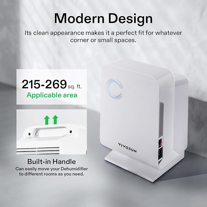 VIVOSUN Small Space Mini Dehumidifier, Ultra-Quiet Auto Shut-off Dehumidifier for Grow Tent, Bedroom, Bathroom, RV, Closet