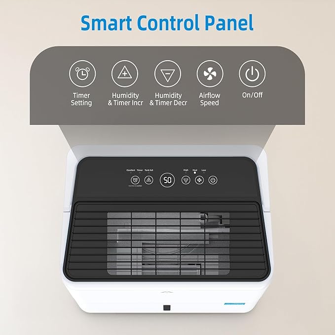 50-Pint Portable Efficient Dehumidifier for 4500 Sq.Ft – Compressor Unit with Smart Humidity Control, Adjustable Airflow & Timer, Ideal for Basements, Crawl Spaces, Garages & Large Rooms