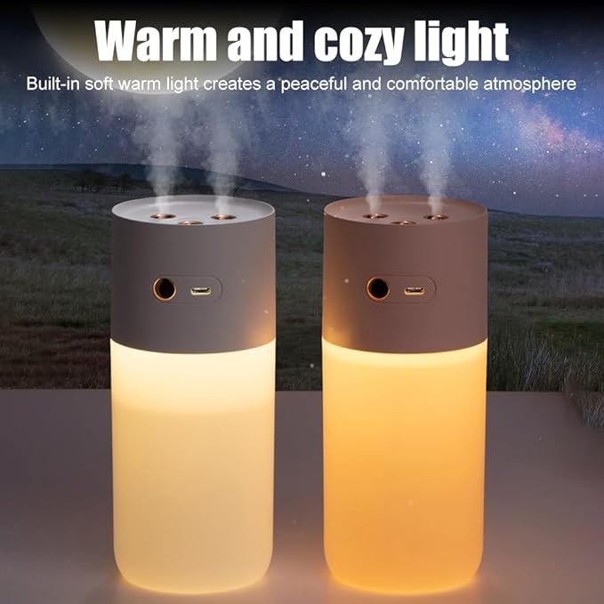 Portable Mini Humidifier, Dual Nozzle Quiet Air Humidifier Desktop Cool Mist Humidifier with Night Light for Bedroom Plants Office Car