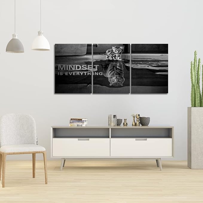 3 Panels Mindset is Everything Motivational Canvas Wall Art Inspirational Entrepreneur Quotes Poster Print Artwork Painting Picture for Framed Home Decoration Living Room office bedroom 60''W x 28''H-FlexoryFit