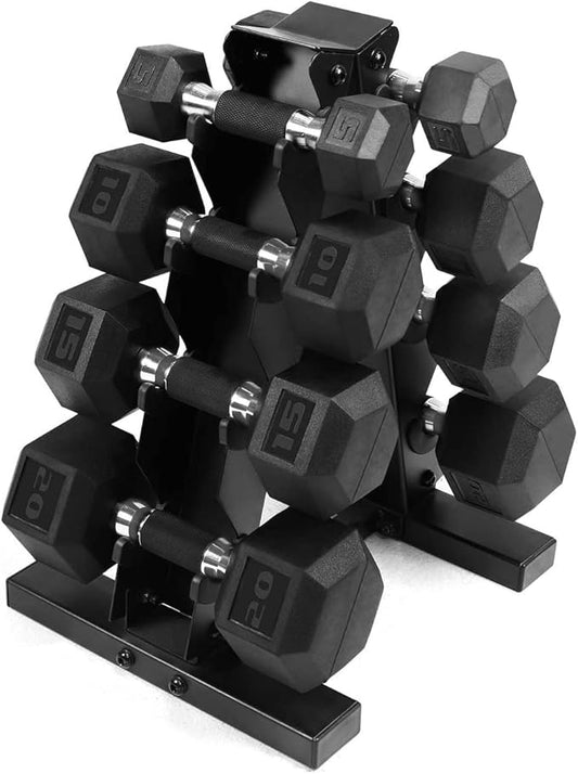 WF Athletic Supply Rubber Encased Hex Dumbbells with Rubber Grip Contoured Handle for Muscle Toning, Strength Building & Full Body Workout-FlexoryFit