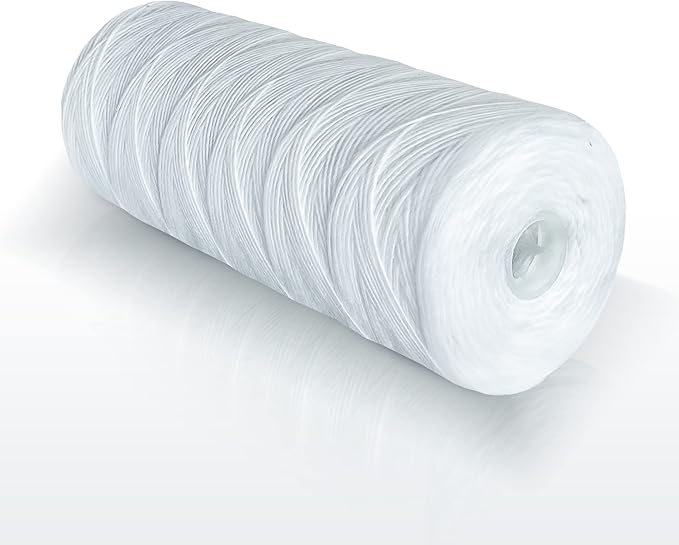 High Capacity Wound String 5 Micron Sediment Water Filter Cartridge 10” x 4.5” Removes Sand, Dirt, Silt, Rust, Extended Filter Life Compatible with 355215-45, 84637, PC10, WP1097P, WPX597P (10 Pack)