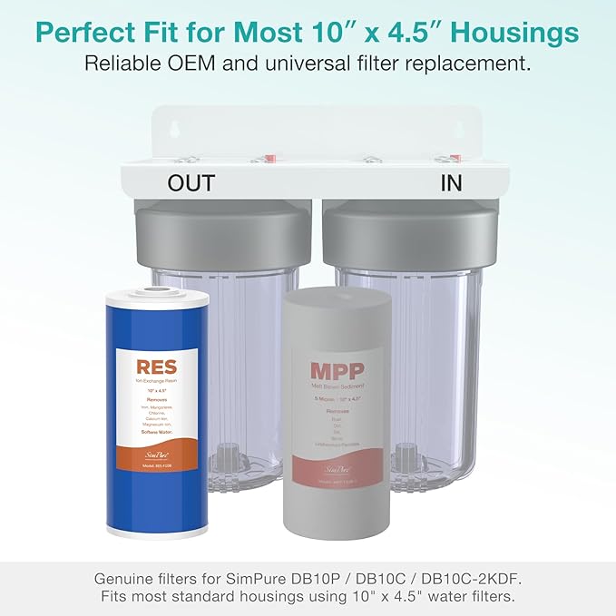 SimPure 10" x 4.5" Cation Exchange Resin Filter, Whole House Water Softening Cartridge for DB10P, DB10C (4 Pack)
