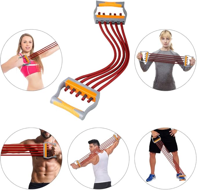 TOCO FREIDO Chest Expander | Arm Training, 5 Tubes Ajustable Arm Strength Trainer, Exercise Resistance Bands for Home Fitness Muscle Training Body Building-FlexoryFit