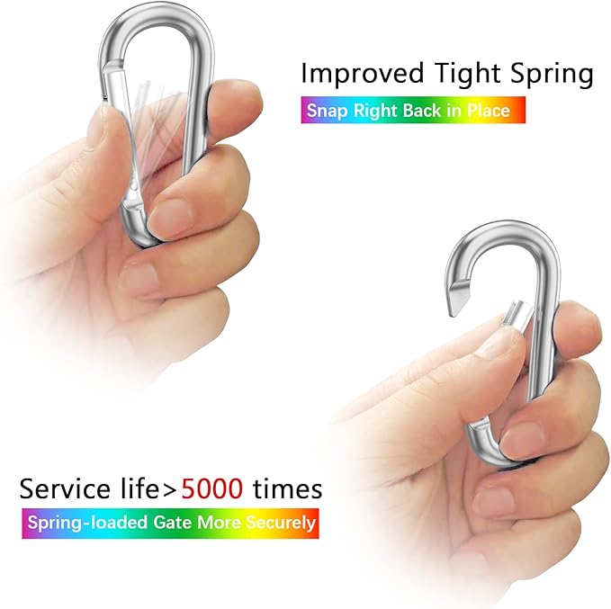 sprookber 3" Aluminum Carabiner D Ring, Caribeener Clips, Spring Snap Hook for Keychain Clip, Set of 10