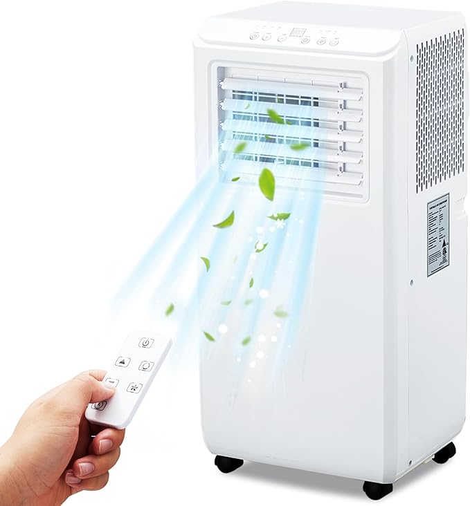 10,000 BTU Portable Air Conditioner for Rooms Up to 450 Sq.Ft, 3-In-1 Cooling, Dehumidifier & Fan with Remote, Ultra-Quiet 45dB, 24H Timer, Energy-Efficient & Easy-Move Design, White