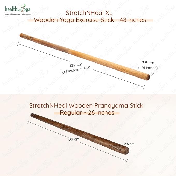 HealthAndYoga™ StretchNHeal Collapsible Multi-Use Wooden Yoga Stick - Regular and XL - Portable Posture Corrector Pole, Stretch Mobility Stick, Physical Workout Exercise Dowel-FlexoryFit