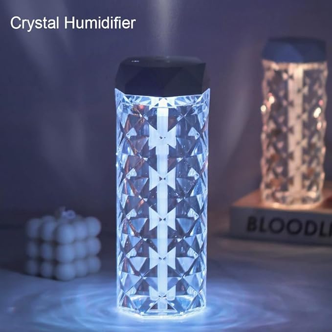 USB Desktop Crystal Humidifier 1000ml with 7 Colors LED Night Light, No Noise Suitable for Home, Office, Desk, Bedroom and Babies Room and No Battery (1000ml)