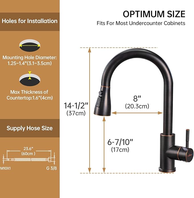 APPASO Oil Rubbed Bronze Kitchen Faucet, S304 Stainless Steel Kitchen Faucets with Soap Dispenser and Pull Down Sprayer 3 Modes, High Arch Single Handle Sink Faucet Bronze
