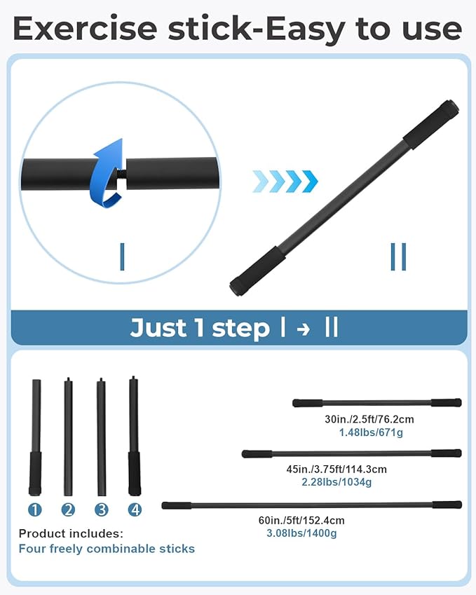 Yoga Stick, 5ft Exercise Stick for Mobility, Stretching Stick with Non-Slip Ends, Exercise Dowel for Pilates, Balance Pole and Stretch Bar for Stretching Equipment-FlexoryFit