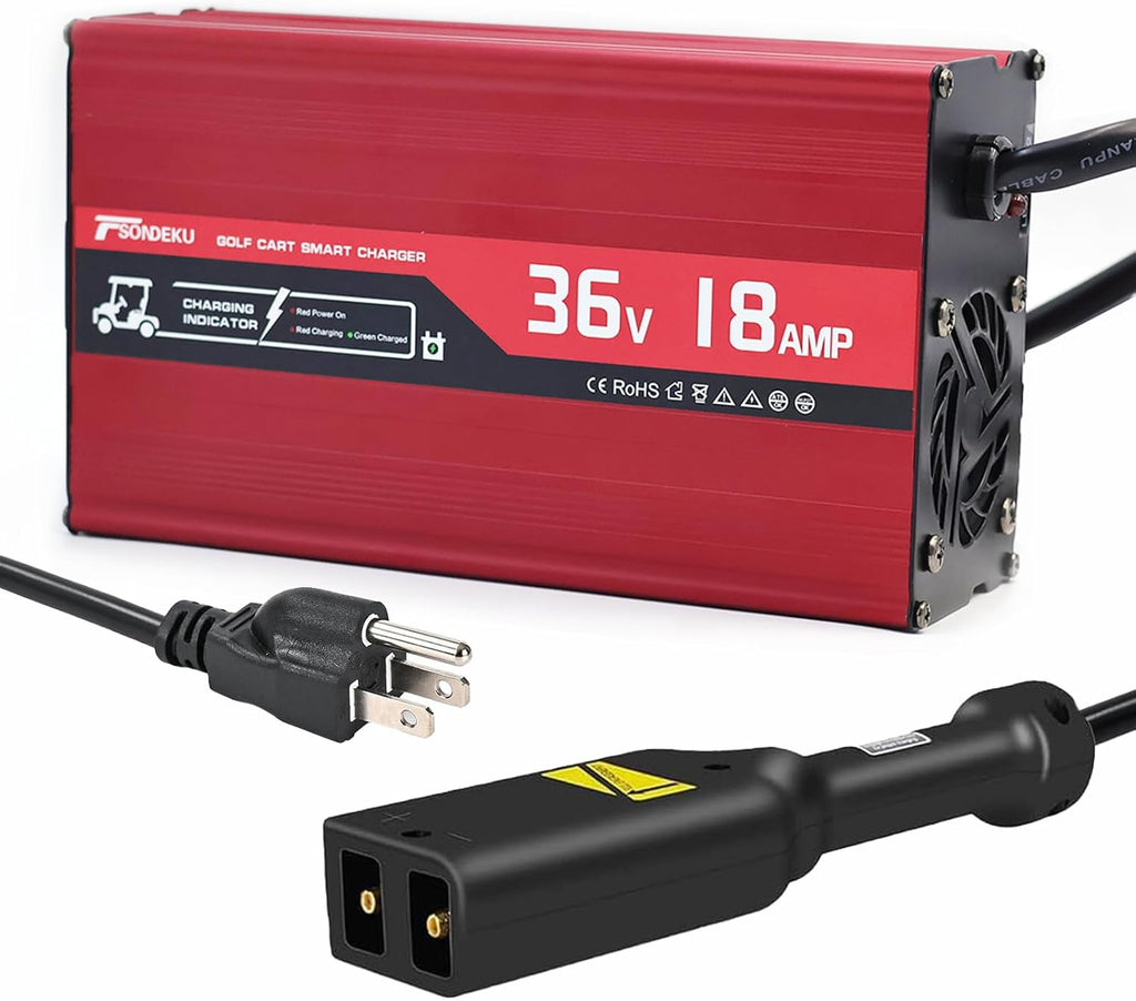36V Golf Cart Battery Charger for EZGO TXT - 18 AMP, Upgrade Trickle Charger Tech, 4-6 hrs Fast Charge! Replace EZGO Charger with D - Plug, 16FT Cord, Aluminum Alloy Sturdy Shell