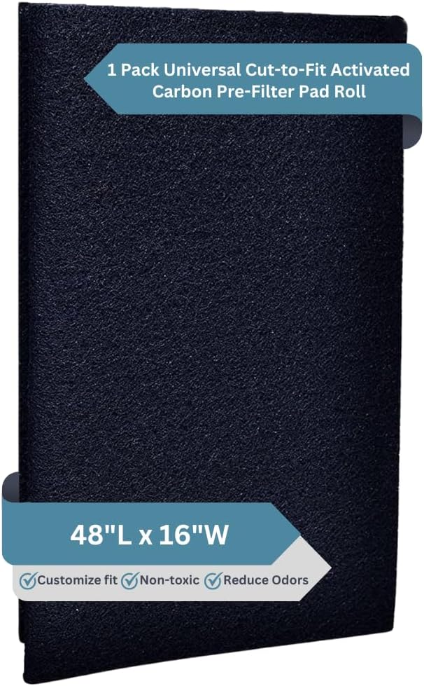 Activated Carbon Filter Pad - Cut To Fit Air Filter Roll for Improved Filtration - Universal Carbon Sheet for Air Purifier, Furnace, AC, Range Hood, 3D Printer, and Odor/VOC Control