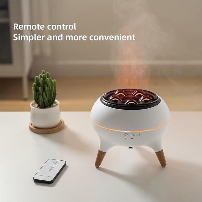 Essential Oil Diffuser 350ML Flame Diffuser Aromatherapy Humidifier, Remote & 7-Color Lights, Cool Mist Humidifier for Home Bedroom, Office, Hotel (White)