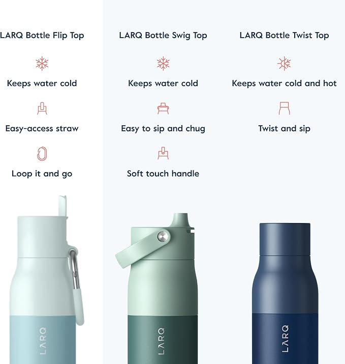 LARQ Bottle Flip Top 17 oz - Reusable Insulated Stainless Steel Water Bottle With Straw | BPA Free | For Sports, Gym, and Travel | Keep Drinks Cold for 24 Hours, Seaside Mint