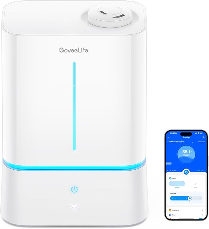 GoveeLife Humidifiers for Bedroom, 4.5L Smart Cool Mist Air Humidifiers with Scent Diffuser & Nightlight, 40H Runtime, Easy to Clean, Quiet Top Fill Ultrasonic Humidifiers for Plant, Large Room, Baby