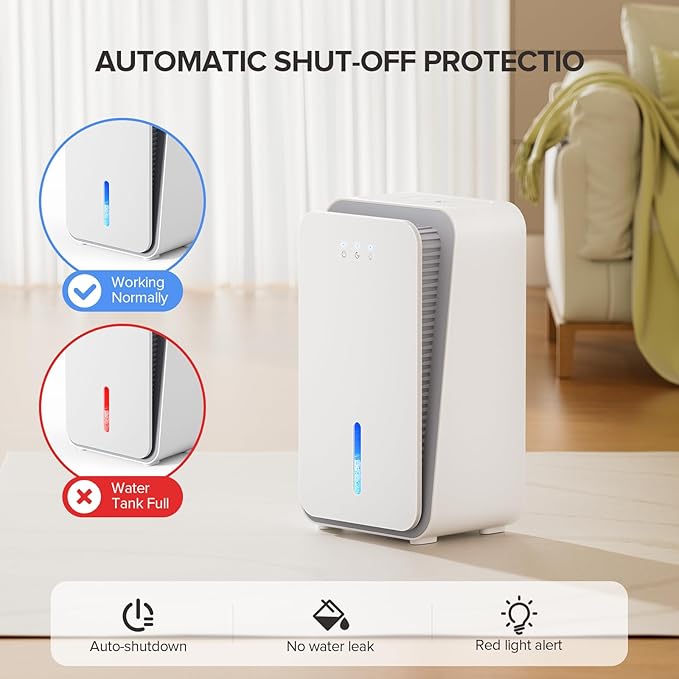Dehumidifier for Home, 1000 sq.ft Dehumidifier with Auto Shut Off, 7-Color LED Light Built-in Aromatherapy Diffuser, Ultra-Quiet Dehumidifiers for Bedroom, Bathroom, Basement (White)