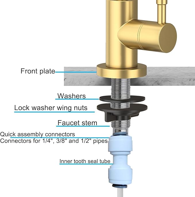 Kitchen Sink Faucet with Pull - Down Sprayer, 2 - Handle 3 - in - 1 Kitchen Sink Filter Faucet, Cold and Hot Mixer Drinking Water Faucet (Gold)