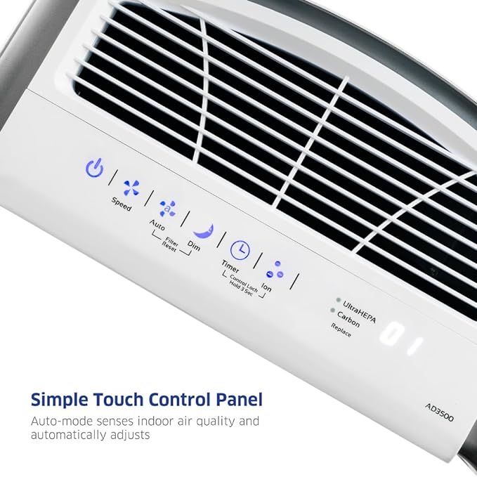 AIRDOCTOR AD3500 Air Purifier for Home and Large Rooms Up to 1260 sq. ft. 2x/hour | UltraHEPA, Carbon, VOC Filters and Air Quality Sensor. Captures Particles 100x Smaller Than HEPA