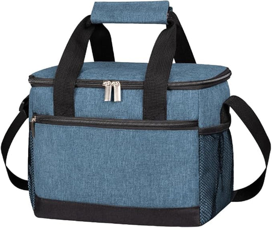 iknoe Large Foldable Cooler Bag, 8.5L Insulated Lunch Bag, Leakproof Lunch Cooler Tote with Multi-Bag Design Suitable for Beach, Picnic and Office Use, Blue 15-Can-FlexoryFit