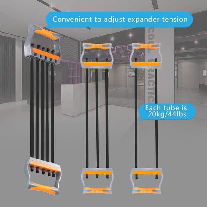 TOCO FREIDO Chest Expander | Arm Training, 5 Tubes Ajustable Arm Strength Trainer, Exercise Resistance Bands for Home Fitness Muscle Training Body Building-FlexoryFit