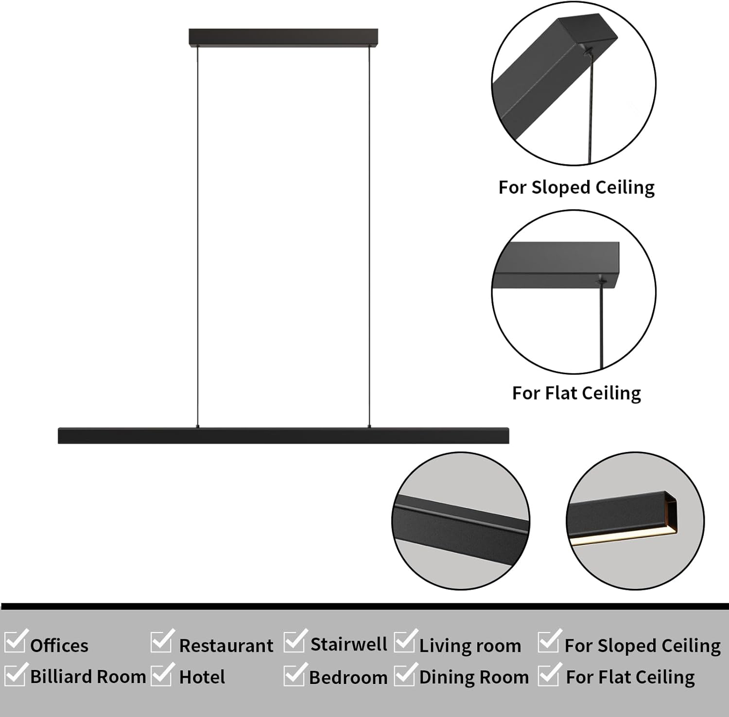 Modern Island Lights, 70.8in LED Pendant Light Dimmable with Remote Control 3000k-6000K Adjustable Color Temperature, Aluminum Chandelier Lamp Fixture for Kitchen, Dining Room, Billiard Room