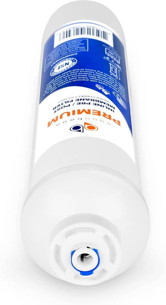 Aquaboon Premium Inline Post/Carbon Polishing Water Filter Catridge for Reverse Osmosis System Standard Size (Quick Connect Fiting) RO Water Filter Replacement Compatible with ICF-10 12-Pack