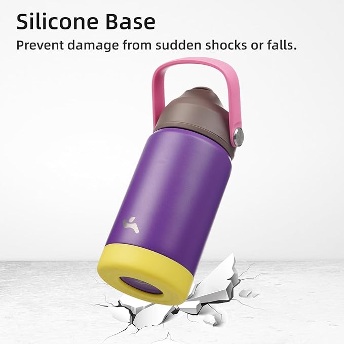 Insulated Water Bottle with Straw Lid,12 oz Stainless Steel Vacuum Metal Bottle with Silicone Handle,Violets-FlexoryFit