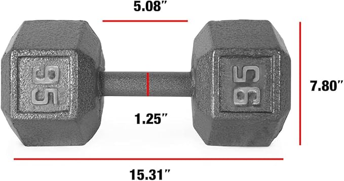 WF Athletic Supply Cast Iron Solid Hexagon Gray/Black Dumbbells, Strength Training Free Weights Set of 2 for Women and Men, Hand Weights Sold by Pairs, Multi-Select Size Options Available-FlexoryFit