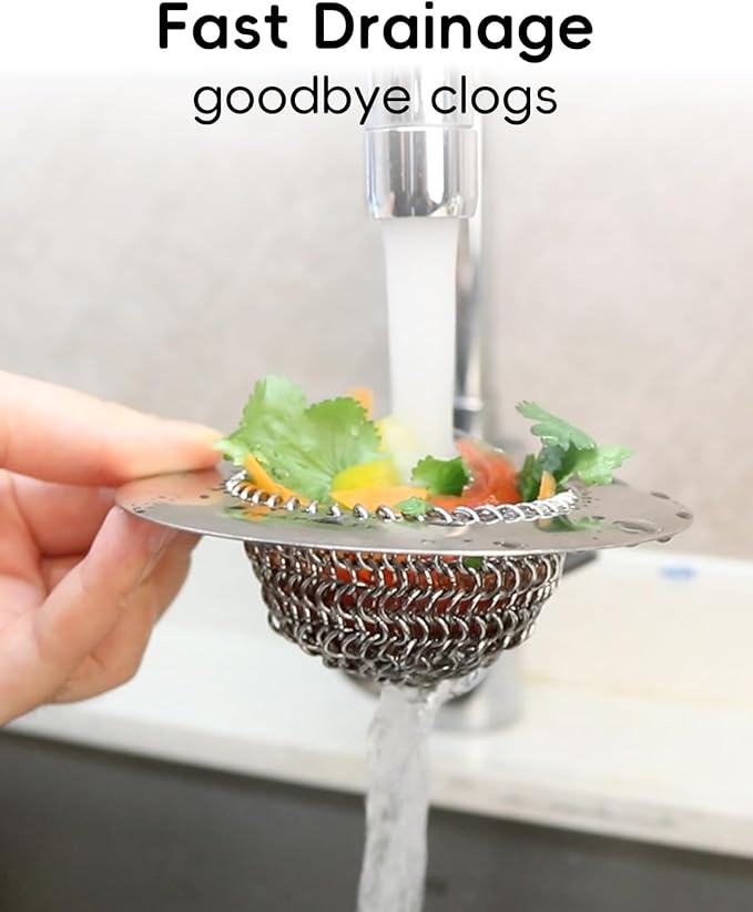 TRAPMATE 2 Pcs Kitchen Sink Strainer, Easy Clean Sink Drain Strainer, Anti-Rust Stainless Steel Sink Strainer, Anti-Clogging Strainer for Garbage Disposal, Dishwasher Safe (Patented Product)