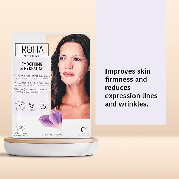 IROHA NATURE Firming & Anti-Aging Tissue Face Mask with Phyto Retinol (Bakuchiol) & Peptides (Pack of 15) | Improves Firmness & Elasticity | Results in 15 Minutes | Cruelty-Free-FlexoryFit