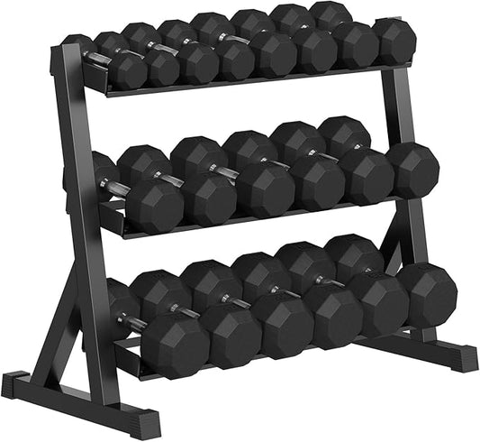 Rubber Coated Hex Dumbbell Weight Set, Multiple Sizes Exercise & Fitness Dumbbells,100LB Set,110LB Set,200LB,350LB,450LB,550LB, 35-50Lbs Pairs for Muscle Toning, Strength Building & Full Body Workout-FlexoryFit